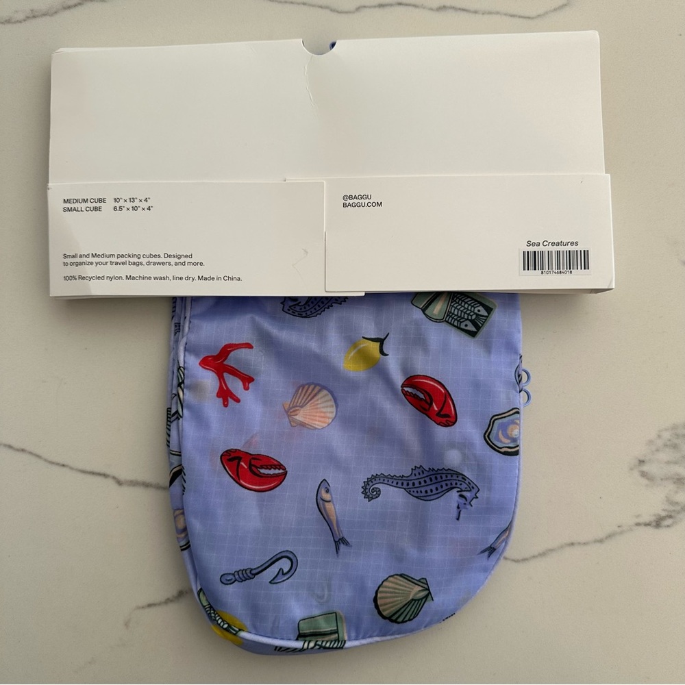 NWT Baggu Small Packing Cube in Sea Creatures Print Periwinkle Blue - Picture 2 of 4